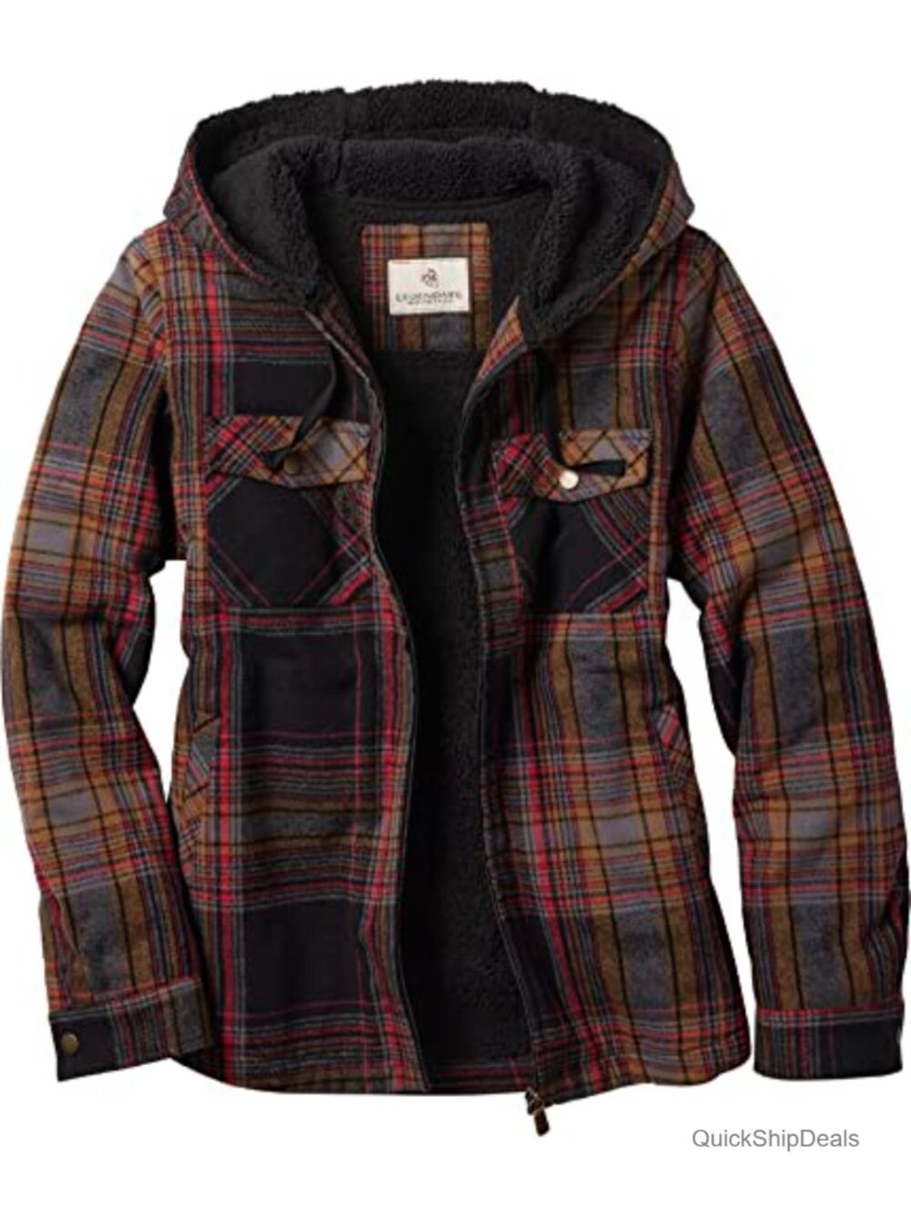 Women's Hooded Shacket Berber Lined Shirt Jacket Cotton Faux Fur Plaid